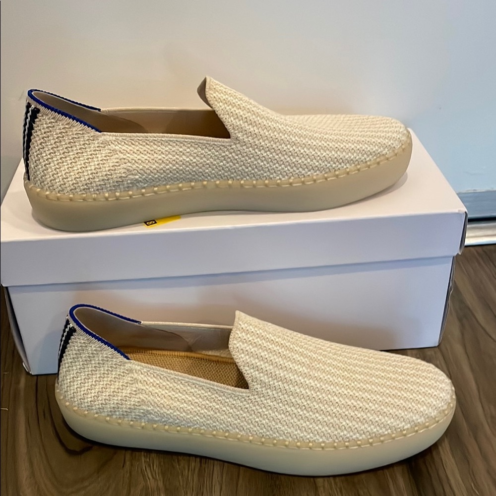 Rothy's Cream Woven Slip-On Sneakers with Blue Trim - Picture 2 of 3